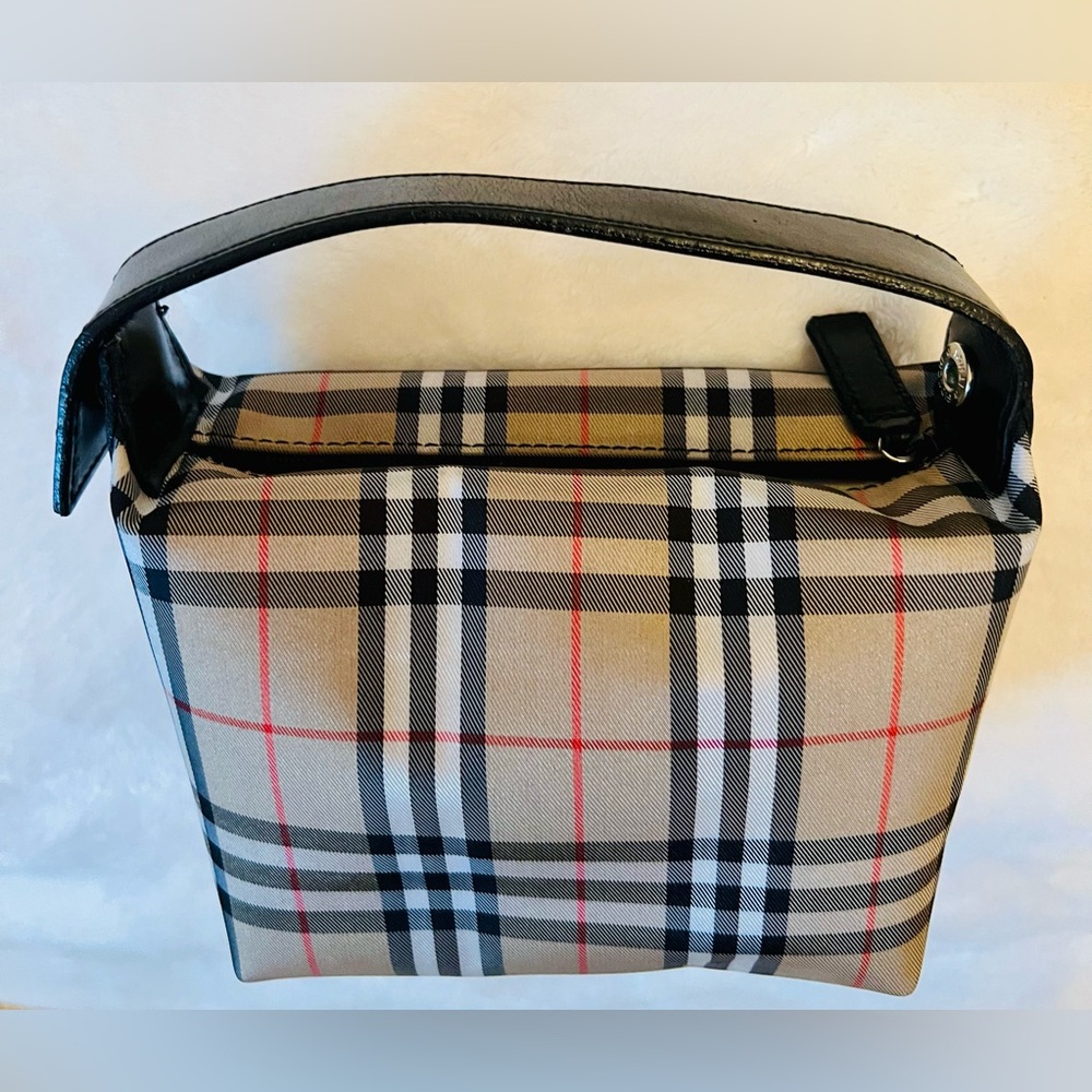 BURBERRY Nova Check Nylon and Leather Pouch Beige and Black - EUC